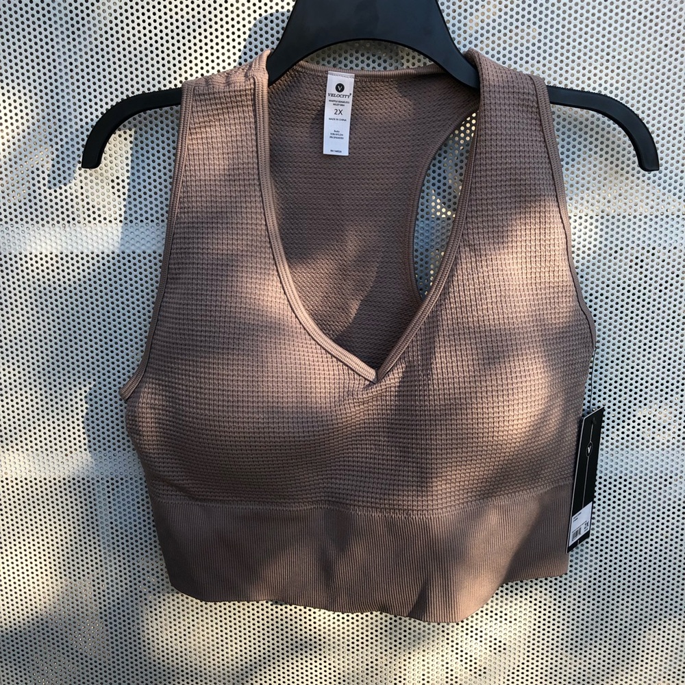 Velocity Ribbed Racerback Sports Bralette - Taupe
